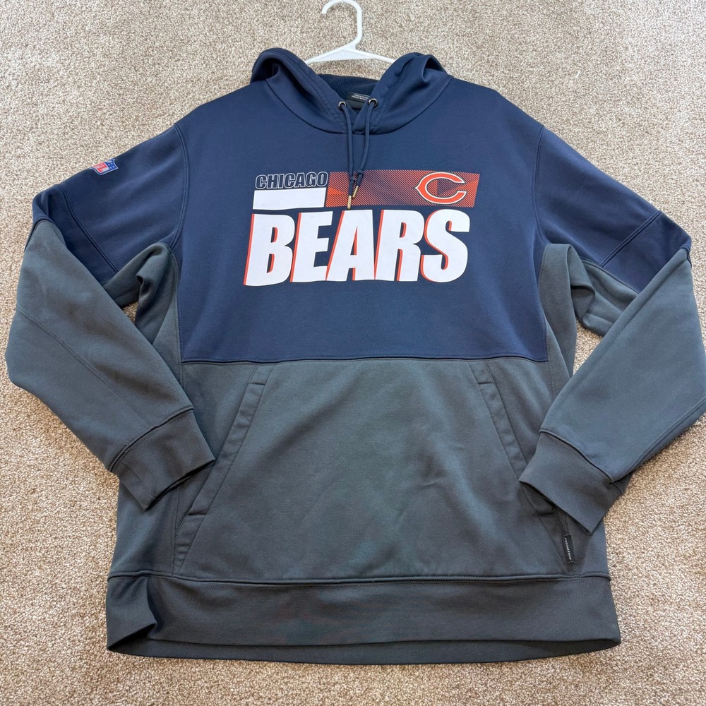 Nike NFL Chicago Bears Hoodie Men Large Blue Grey Dri-FIT Onfield Pullover